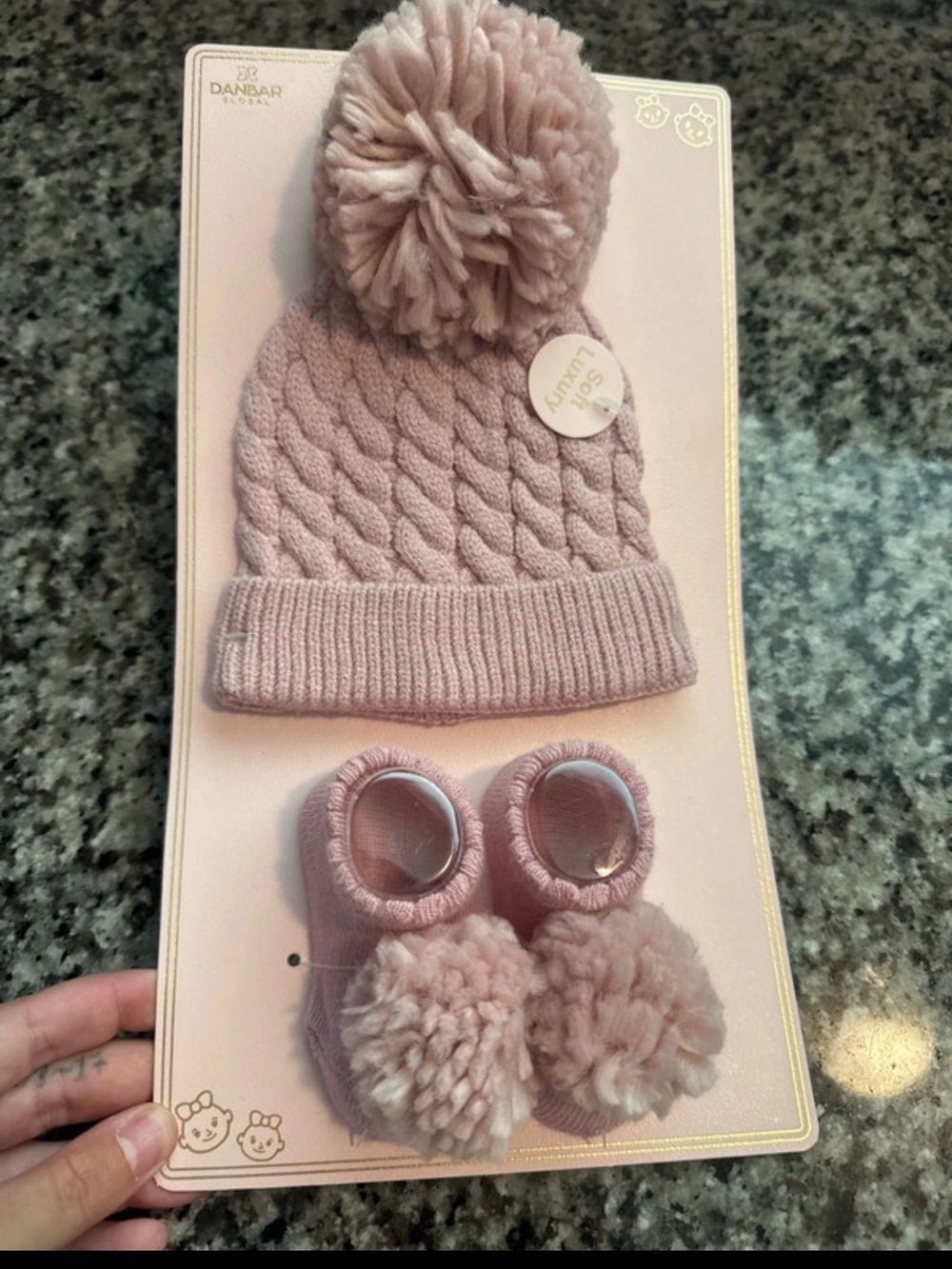 Source Unknown Blush Pink Knit Pom Hat and Booties Set